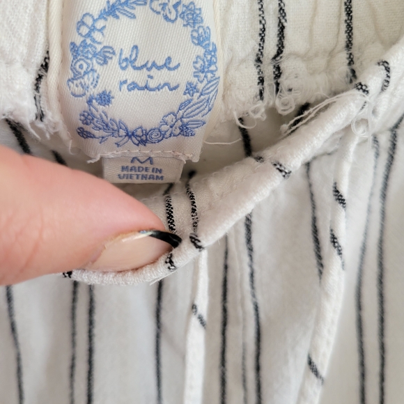 Blue Rain Black and White Striped Linen Drawstring Pants - Picture 3 of 3